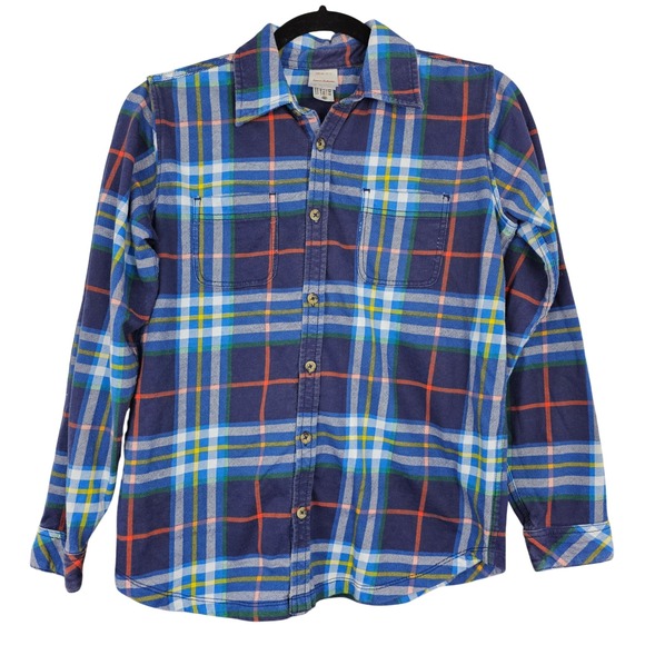 Hanna Andersson Other - Hanna Andersson Kids Size 12 Flannel Button‎ Down Shirt Navy Blue Plaid Cotton